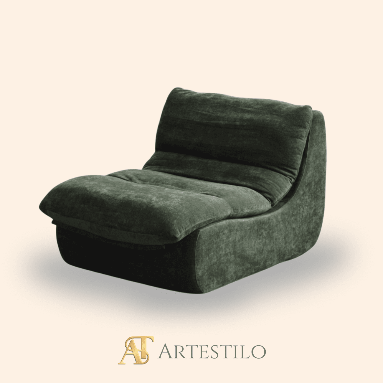 sillón cama de suelo plegable en color verde con un acabado de tela texturizada.