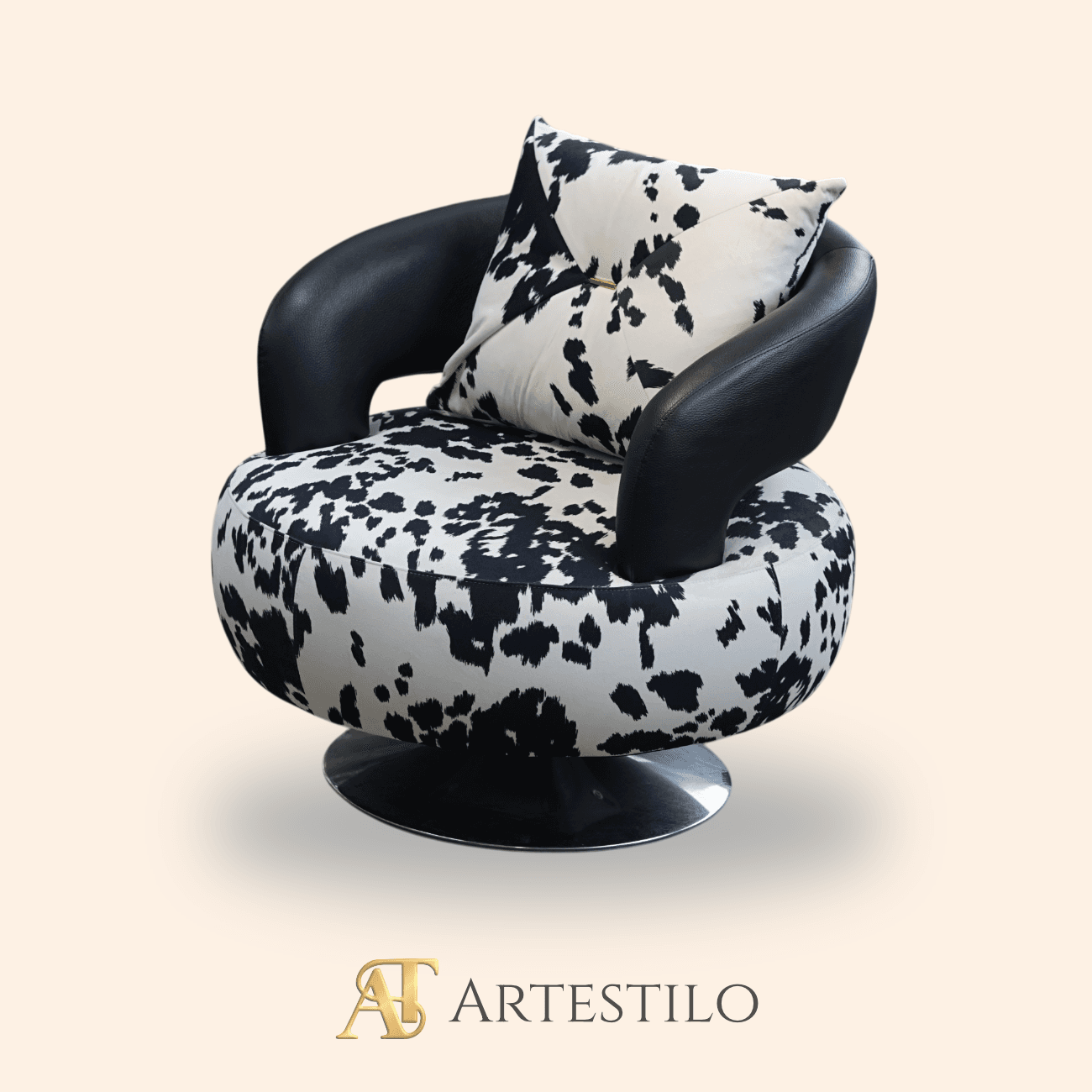 Sillón Giratorio tapizado de vaca